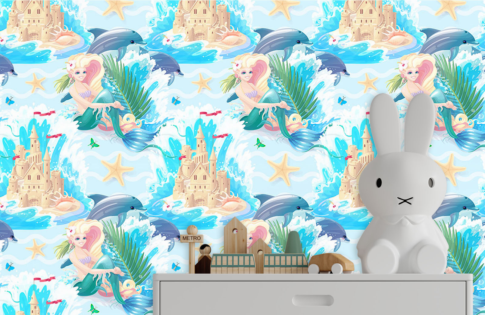 Mermaid-With-Dolphins-In-Castle-with-side-table