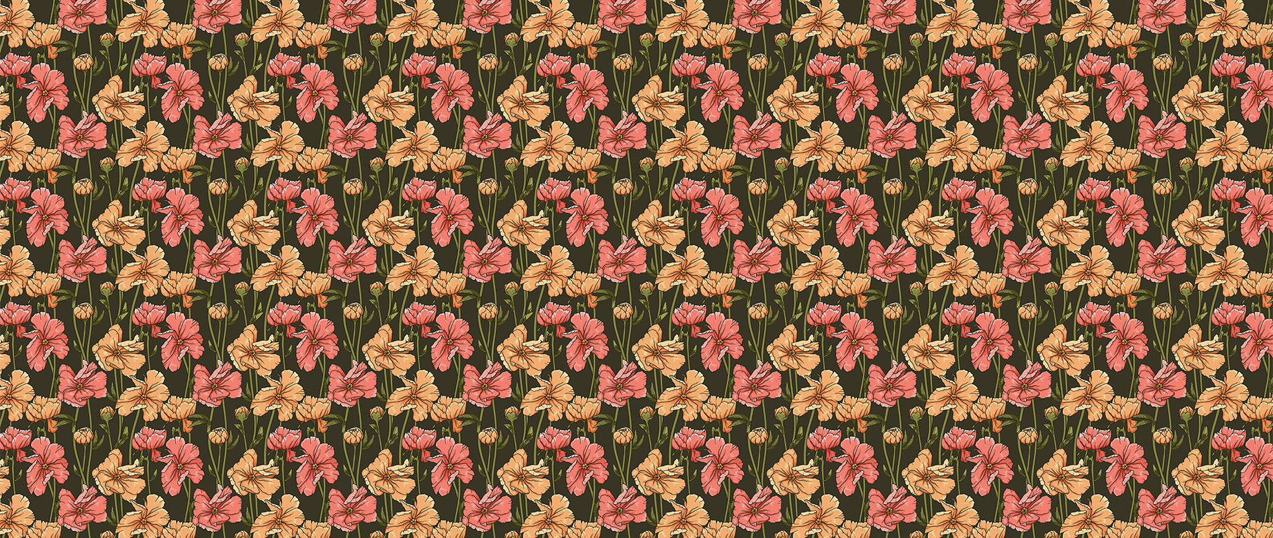 orange-red-hibiscus-pattern-wallpapers-full-wide-view