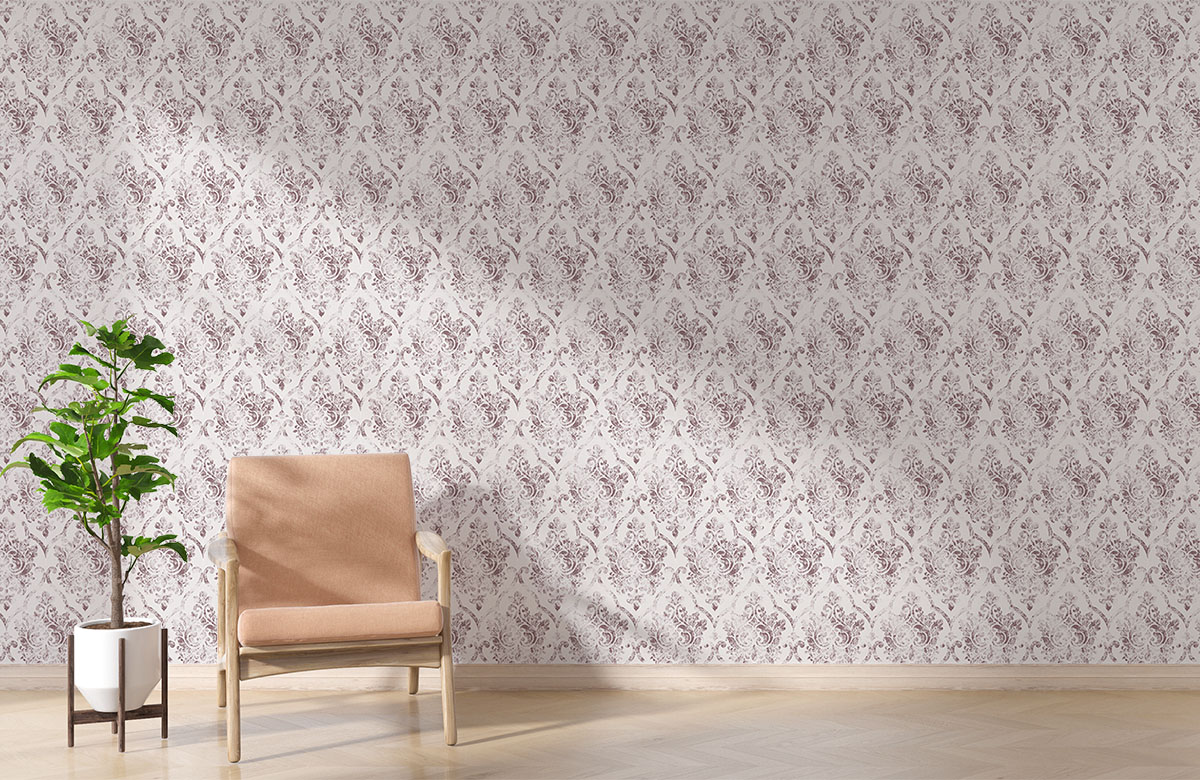 peach-damask-design-Singular design large mural-with-chair