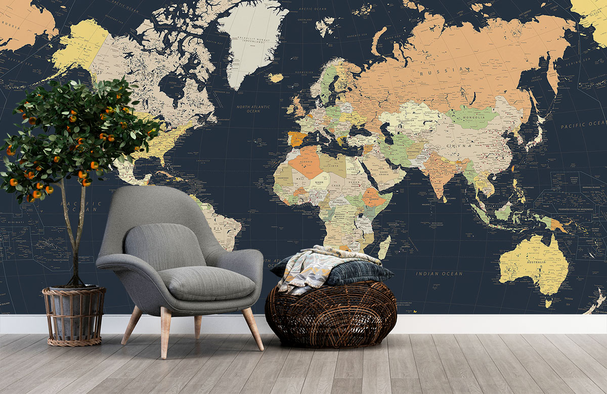 Dark World Map Wallpaper. Free Delivery | Morphico
