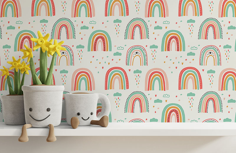 cute-pink-rainbow-and-rain-wallpaper-with-side-table
