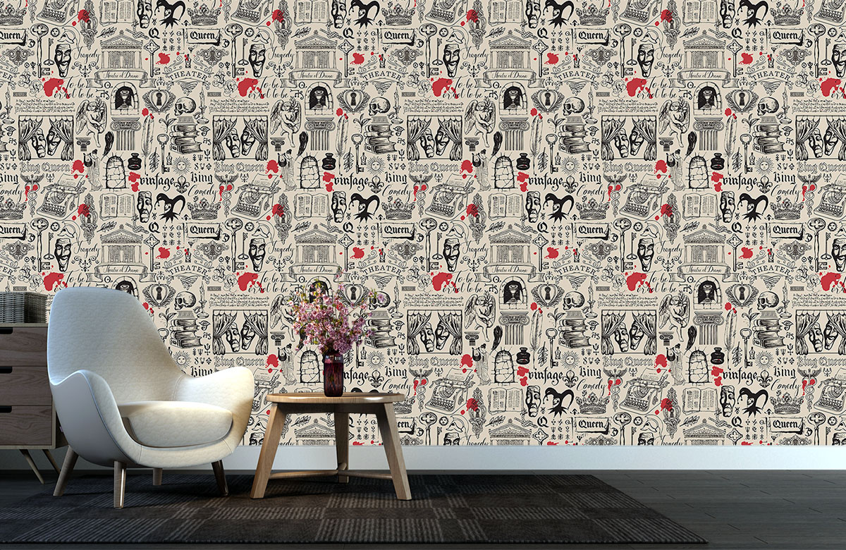 beige-drama-design-Seamless design repeat pattern wallpaper-with-chair