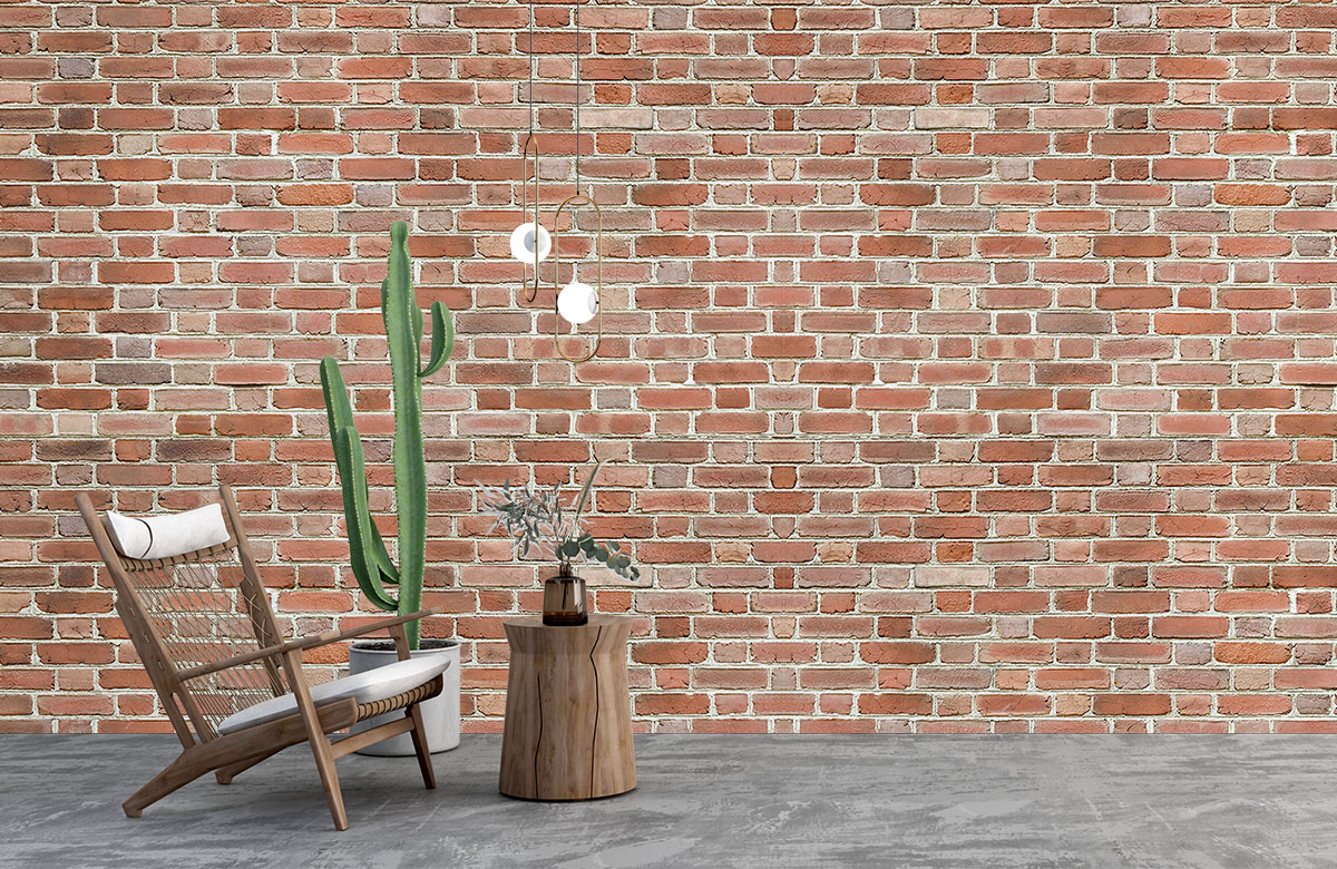 red-brick-design-Singular design large mural-with-chair