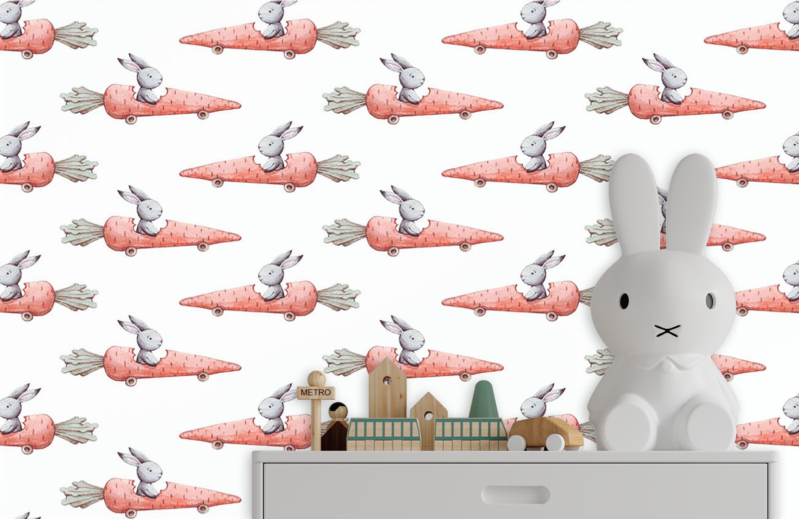 rabbit-riding-in-carrot-wallpaper-with-side-table