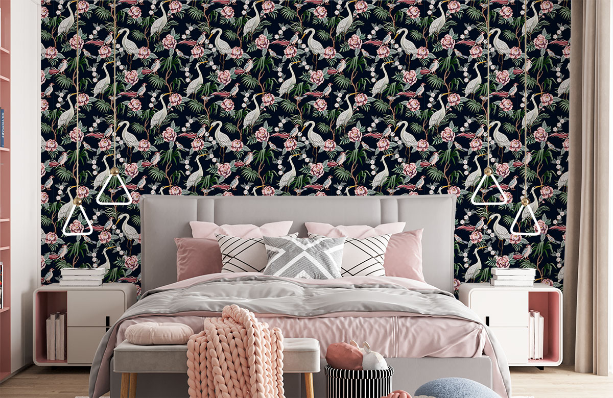 birds-and-flowers-in-chinoiserie-pattern-wallpapers-in-front-of-bed