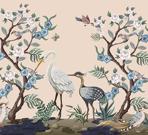 beige-birds -design-Singular design large mural-thumb