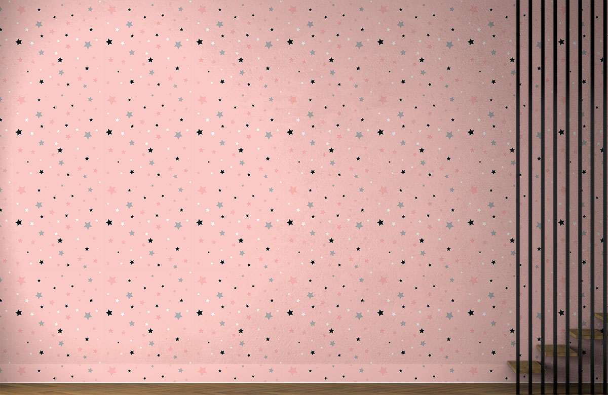 colourful-stars-in-pink-sky-wallpaper-on-large-wall