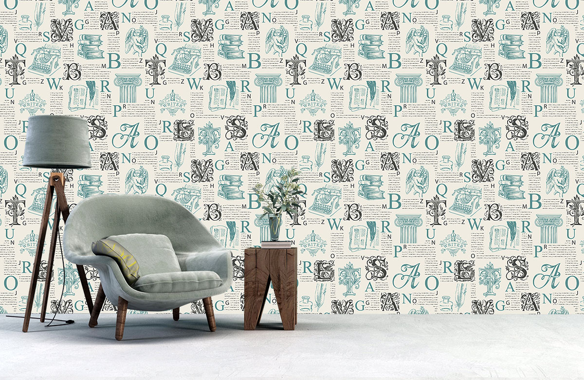 white-alphabet-design-Seamless design repeat pattern wallpaper-with-chair