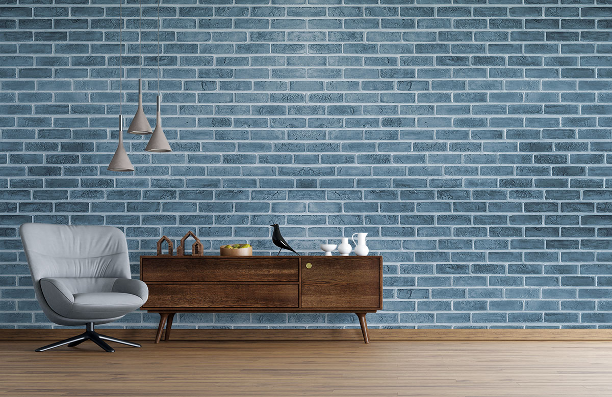 blue-brick-design-Singular design large mural-with-chair