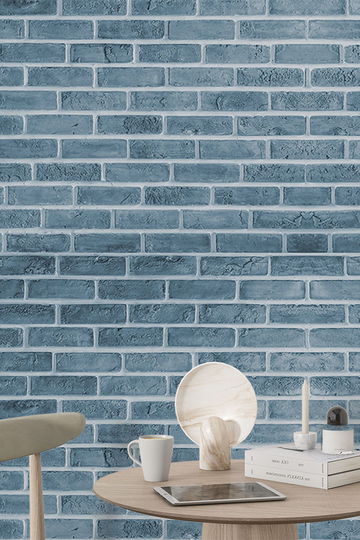 blue-brick-Singular design large mural-with-side-table