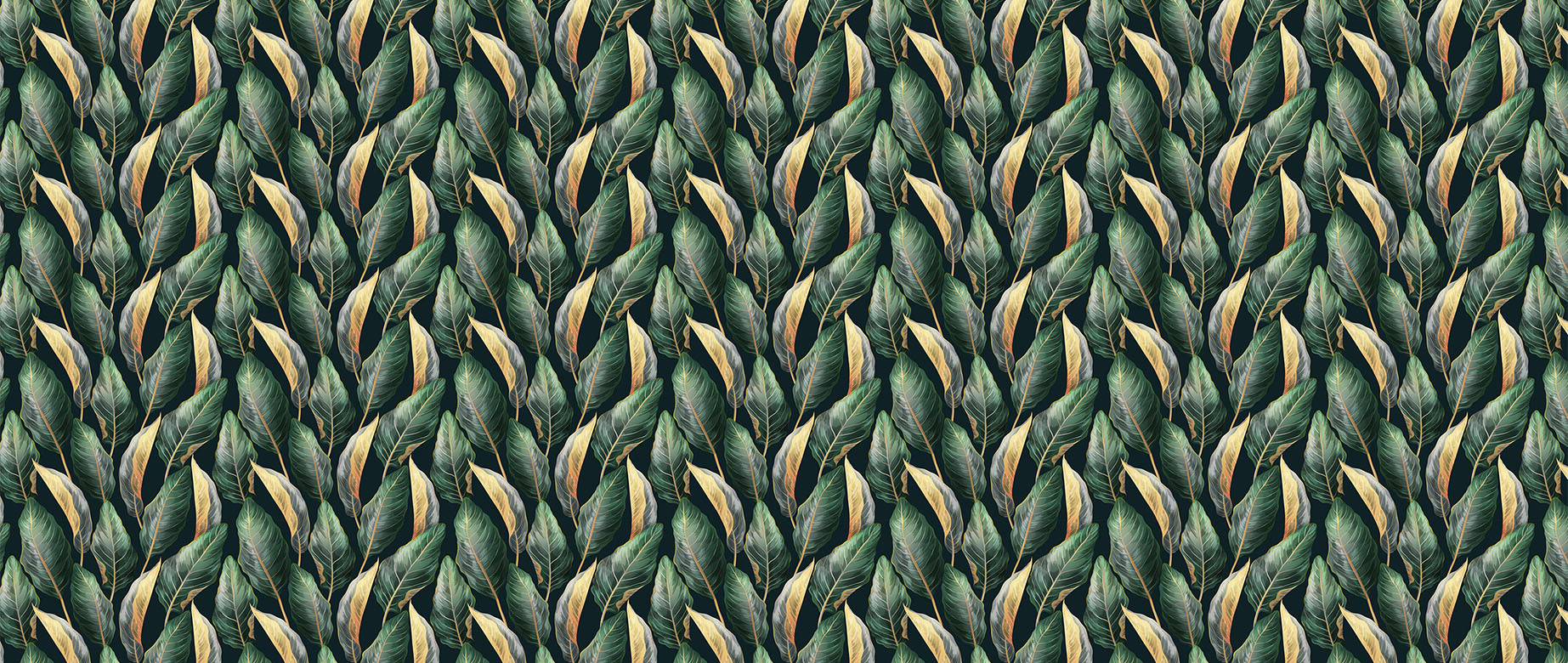 golden-green-leaves-in-dark-background-wallpaper-wide-view