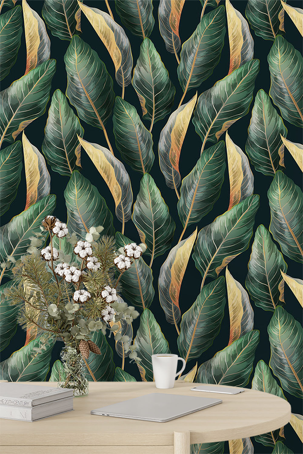 golden-green-leaves-in-dark-background-wallpaper-sample
