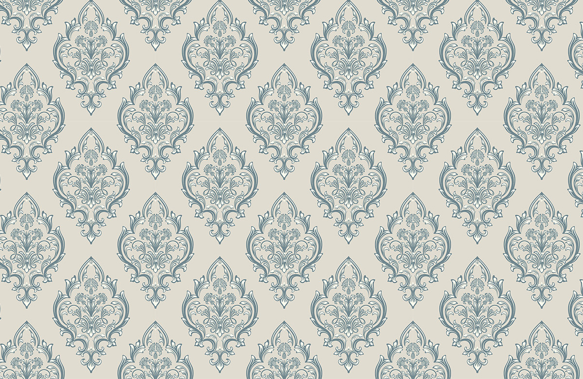 blue-damask-design-Singular design large mural-roll