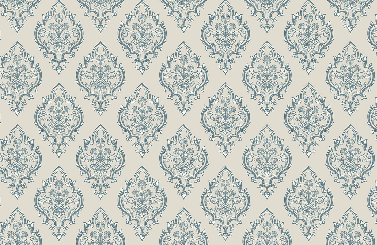 blue-damask-design-Singular design large mural-roll