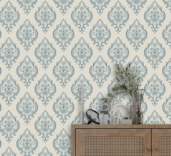 blue-damask-design-Singular design large mural-thumb