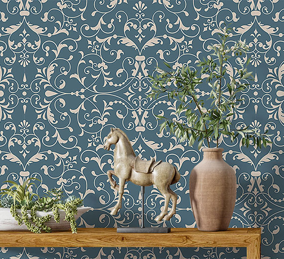 blue-damask-design-Singular design large mural-thumb