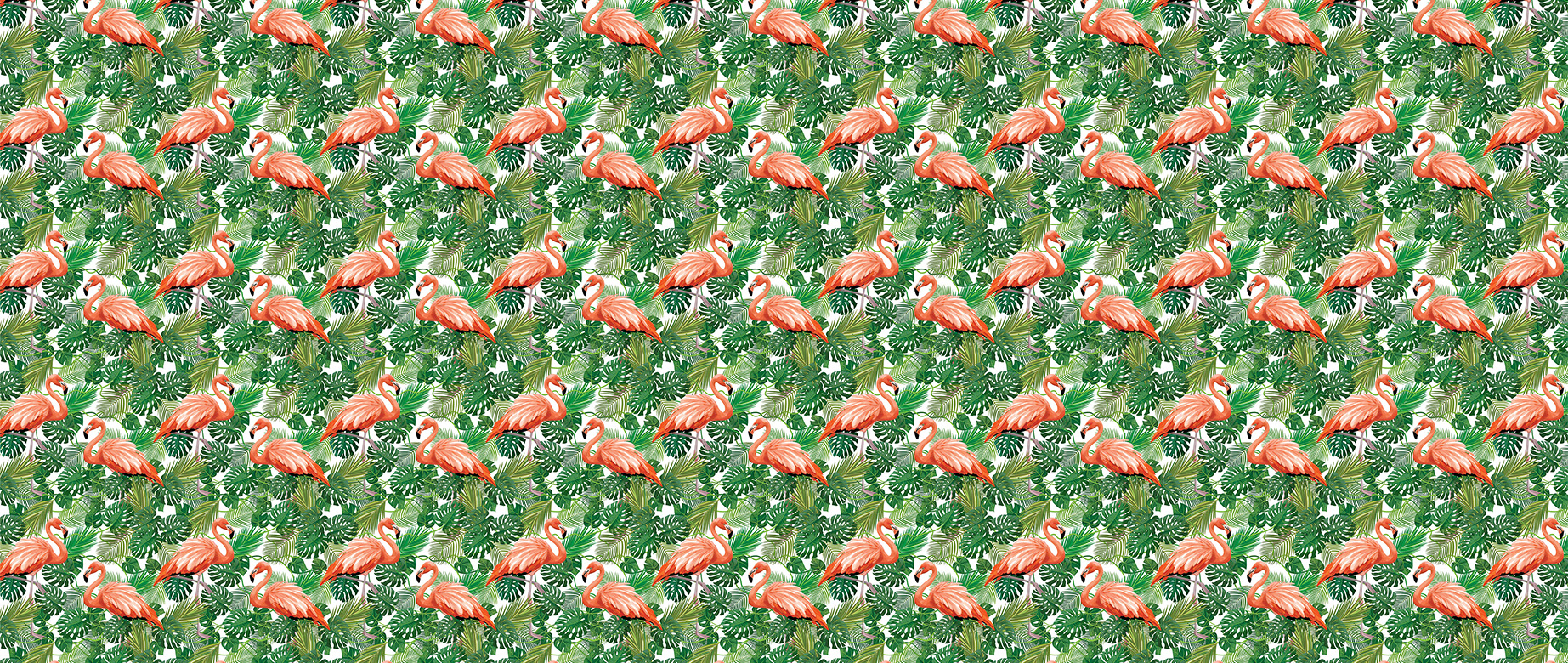 pink-flamingos-in-green-leaves-pattern-wallpapers-full-wide-view