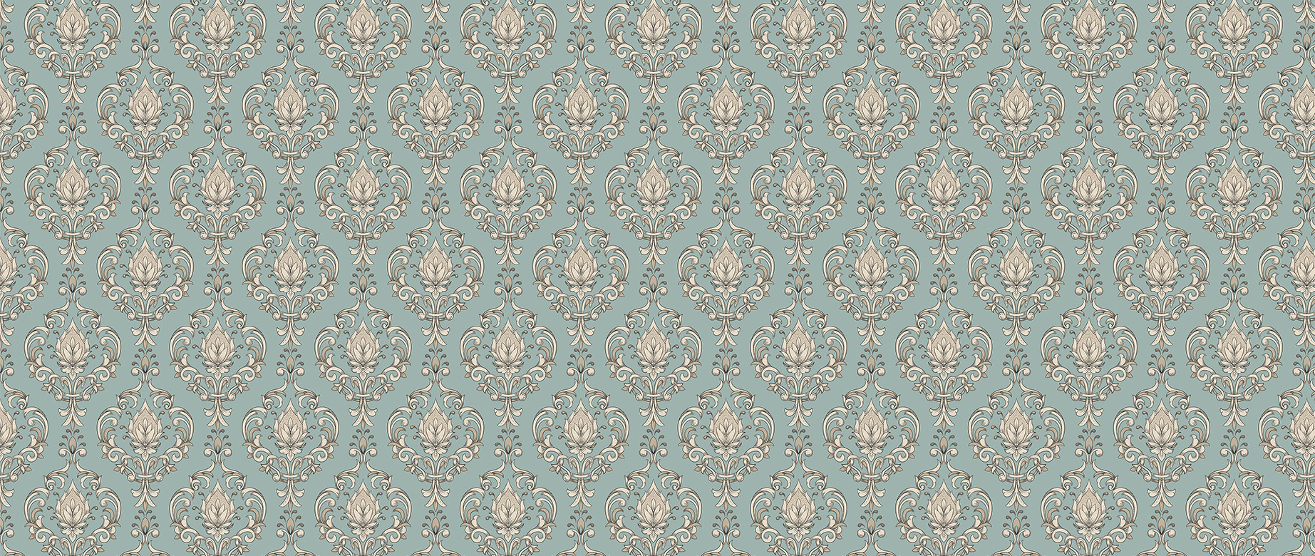 teal-damask-design-Singular design large mural-in-wide-room