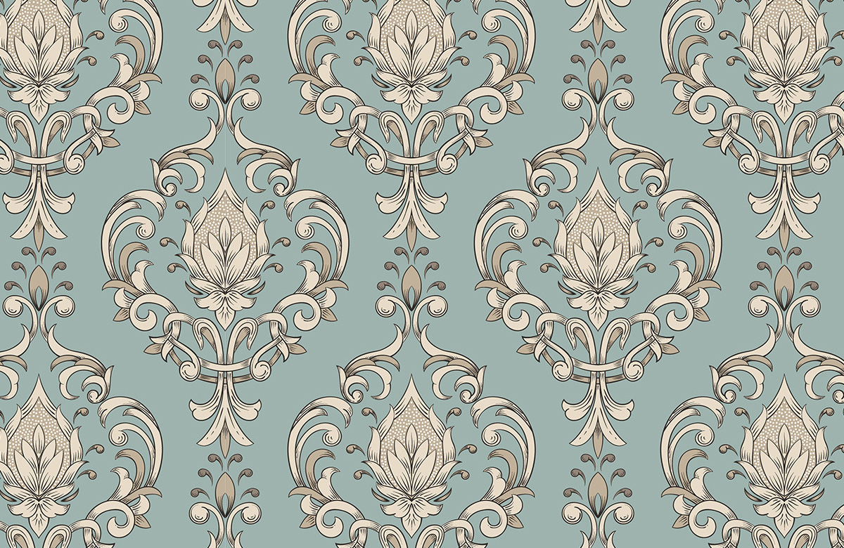 teal-damask-design-Singular design large mural-roll