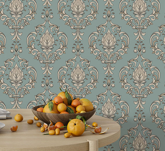 teal-damask-design-Singular design large mural-thumb