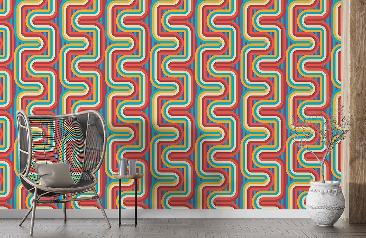 red-zigzag-design-Seamless design repeat pattern wallpaper-with-chair