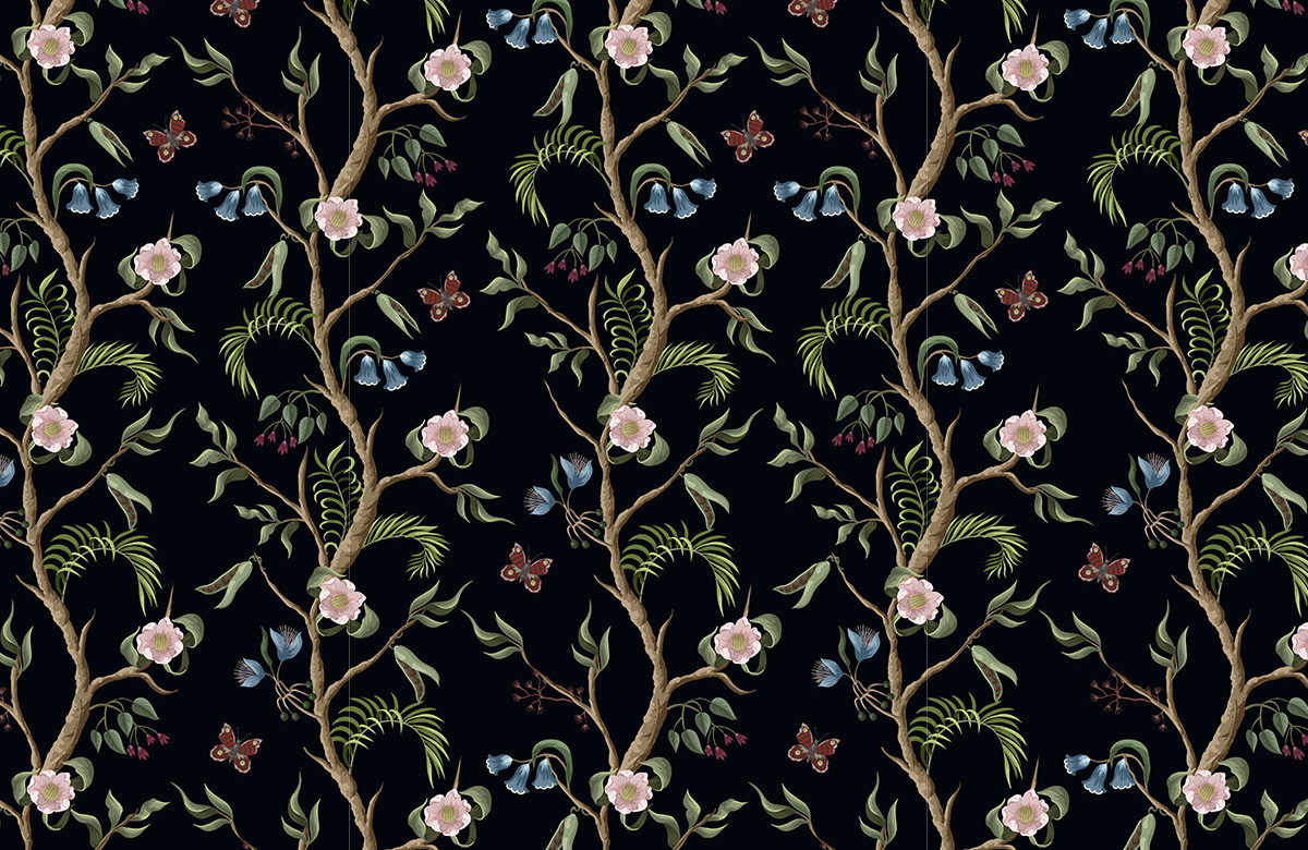 black-chinoiserie-design-Singular design large mural-roll