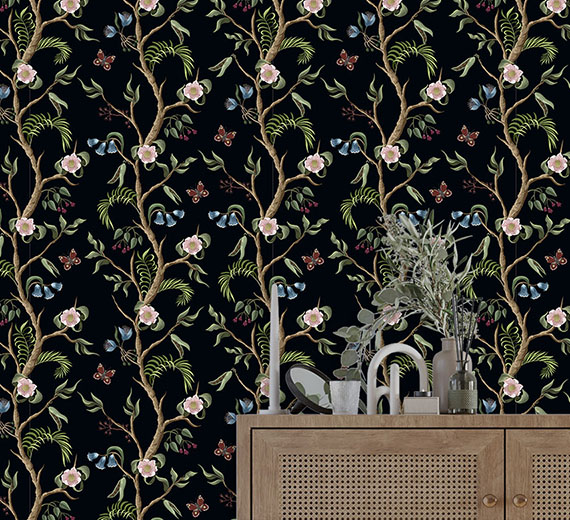 black-chinoiserie-design-Singular design large mural-thumb