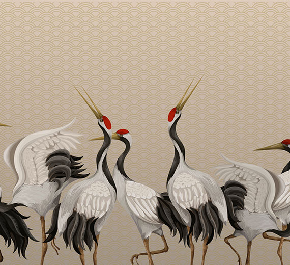 beige-cranes-design-Singular design large mural-thumb