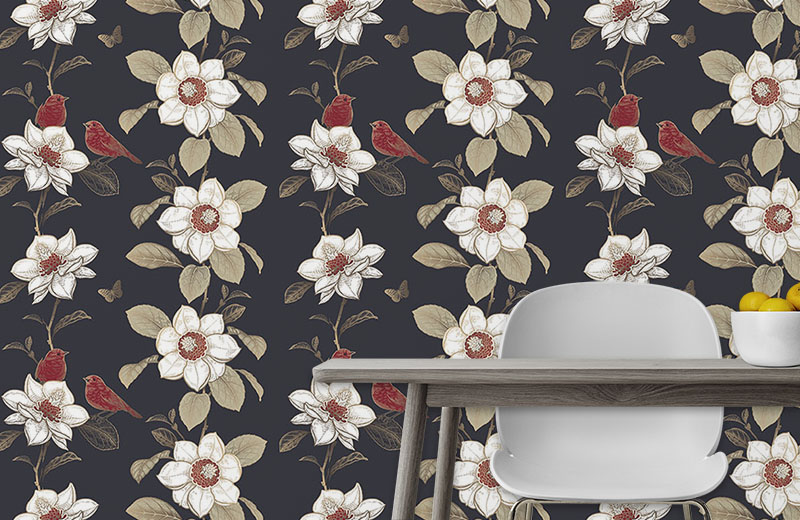 daffodil-vine-sparrow-wallpaper-with-side-table