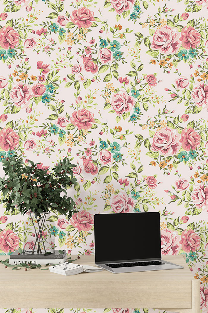 peach-rose-Singular design large mural-with-side-table