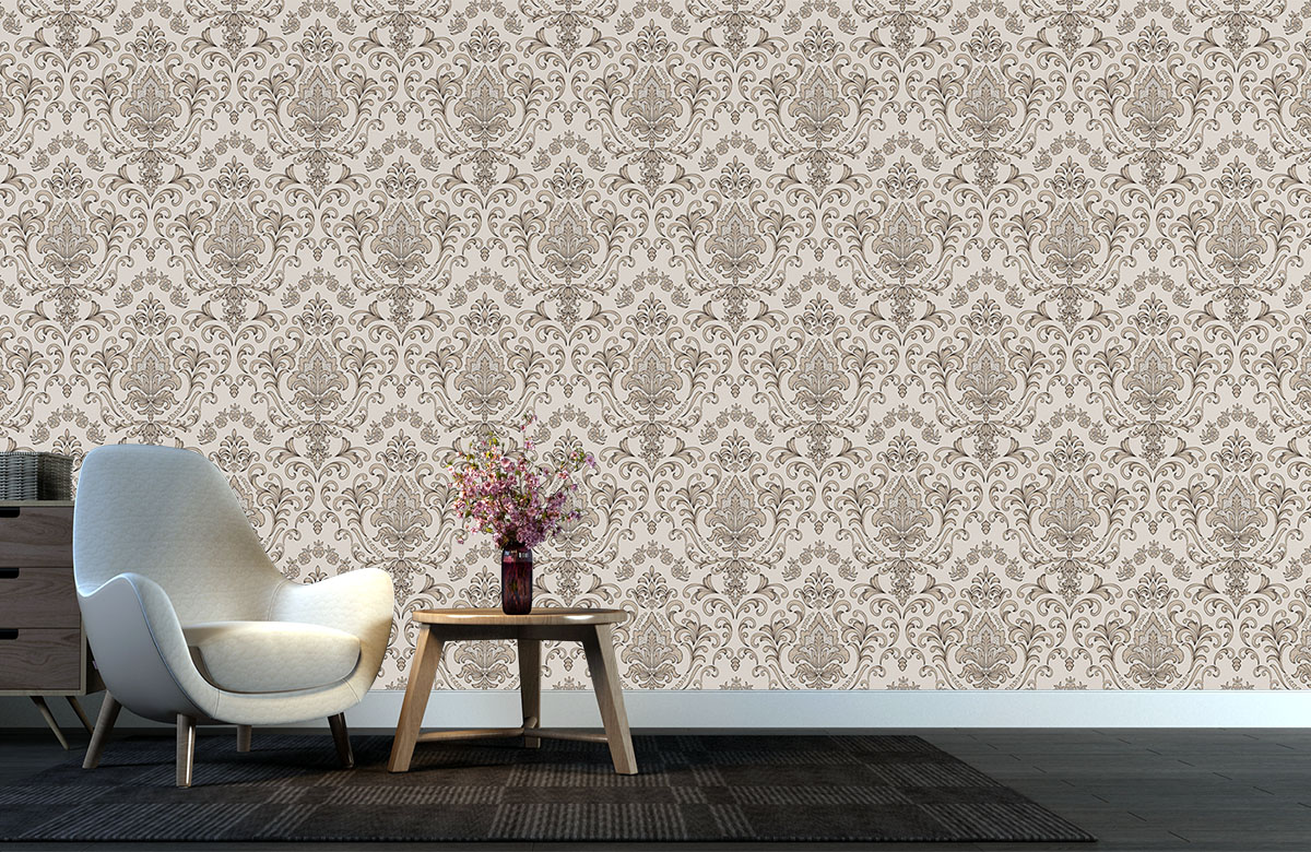 gold-damask-design-Singular design large mural-with-chair