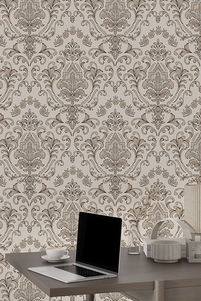 gold-damask-Singular design large mural-with-side-table