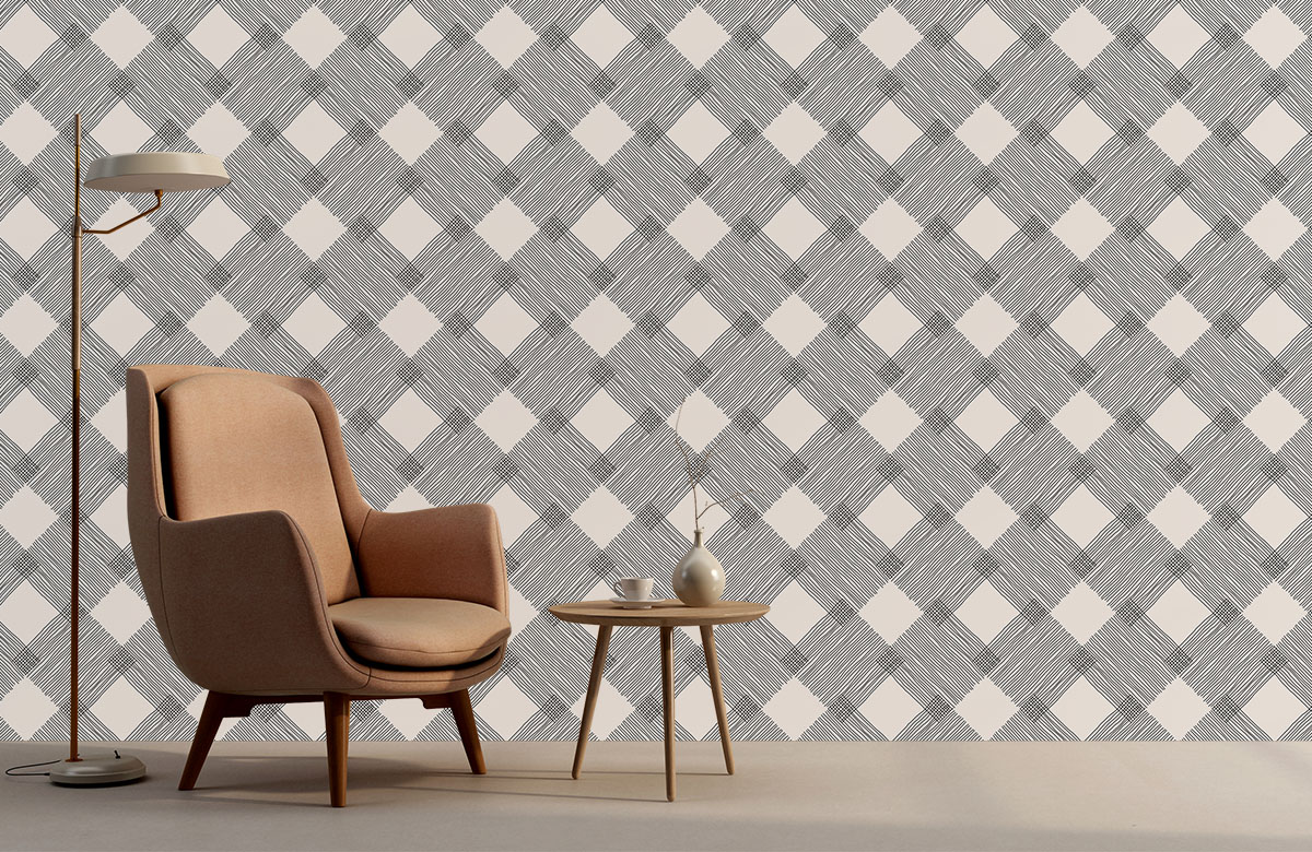 beige-square-design-Seamless design repeat pattern wallpaper-with-chair