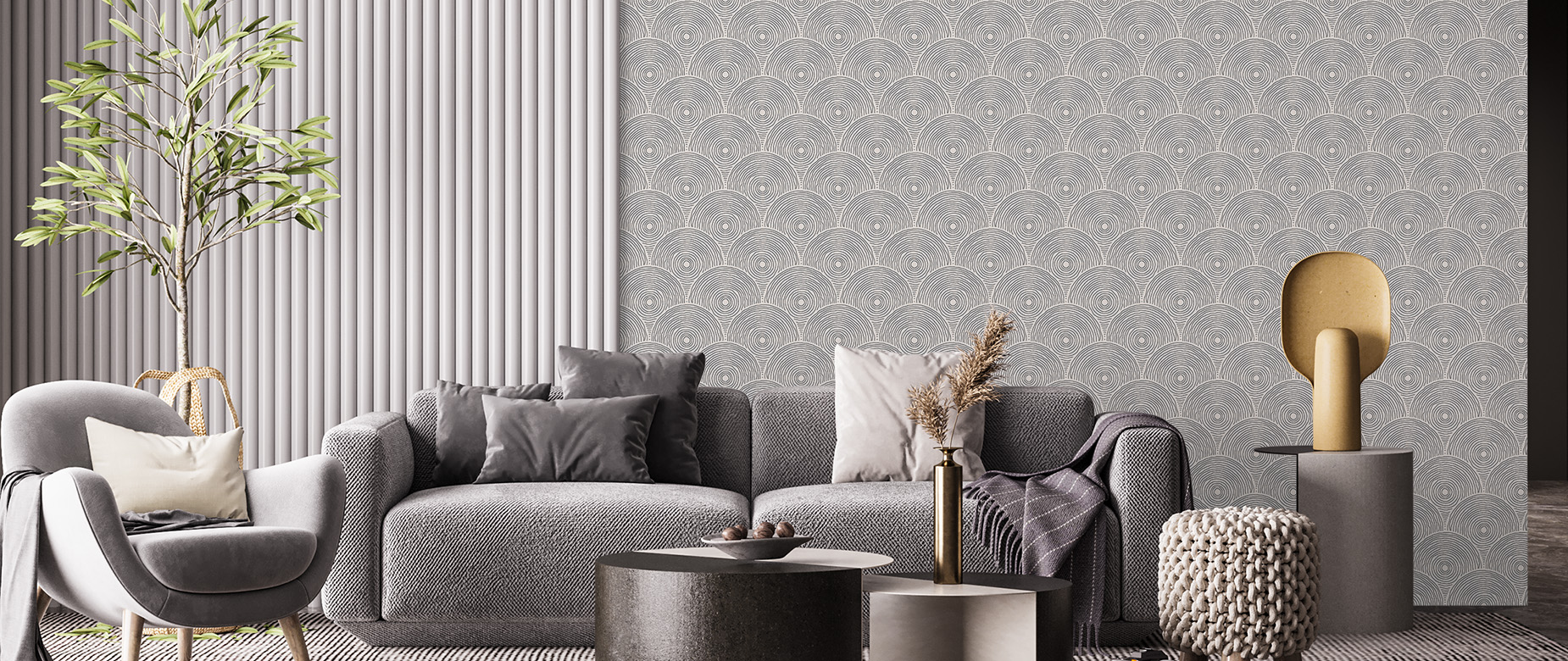 beige-round-design-Seamless design repeat pattern wallpaper-in-wide-room