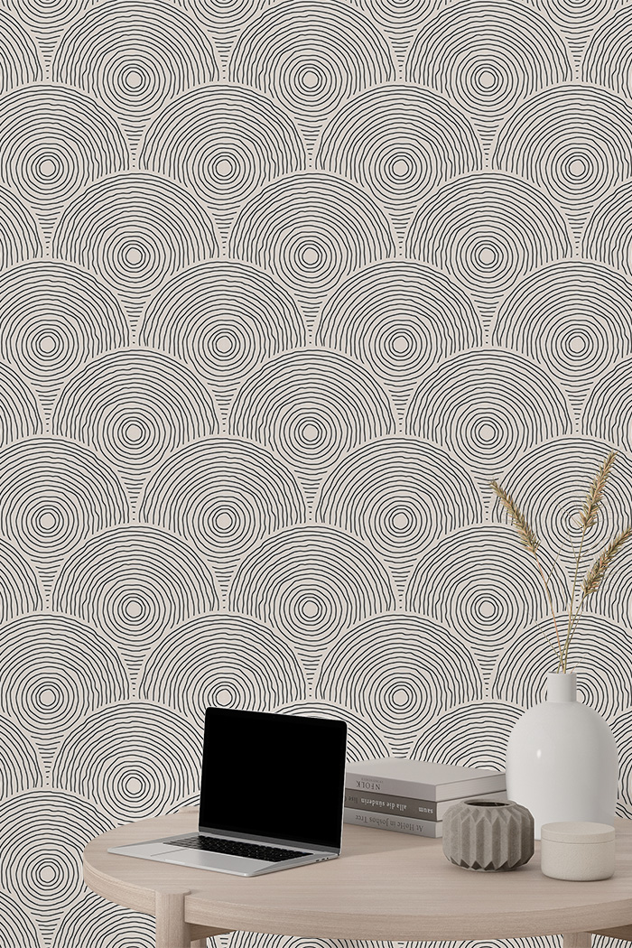beige-round-Seamless design repeat pattern wallpaper-with-side-table