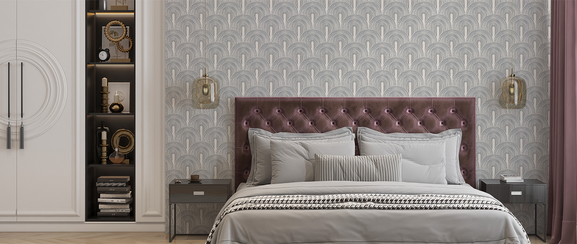beige-circle-design-Seamless design repeat pattern wallpaper-in-wide-room