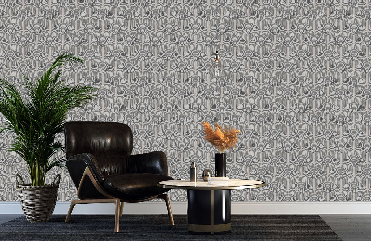 beige-circle-design-Seamless design repeat pattern wallpaper-with-chair