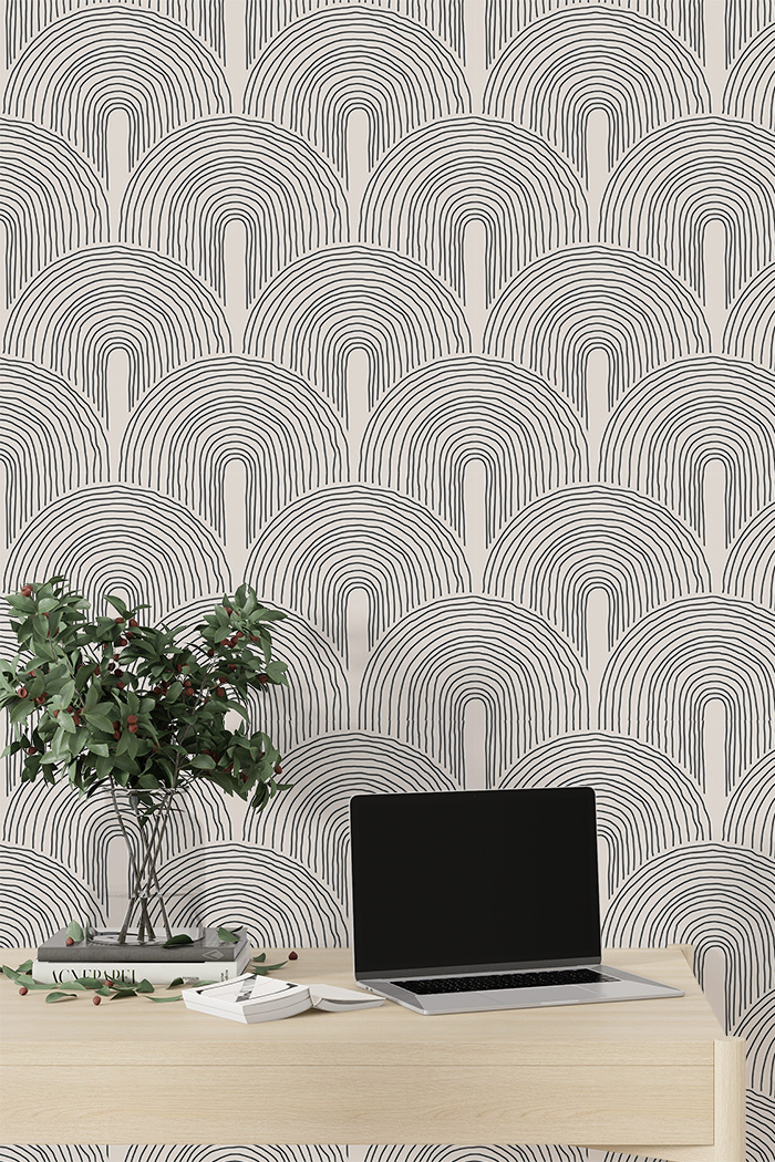 beige-circle-Seamless design repeat pattern wallpaper-with-side-table