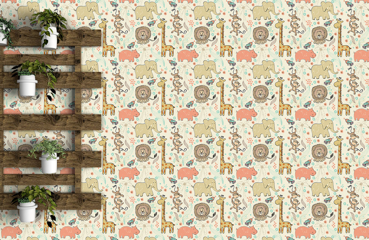 lion-giraffe-monkey-hippo-wallpaper-on-large-wall