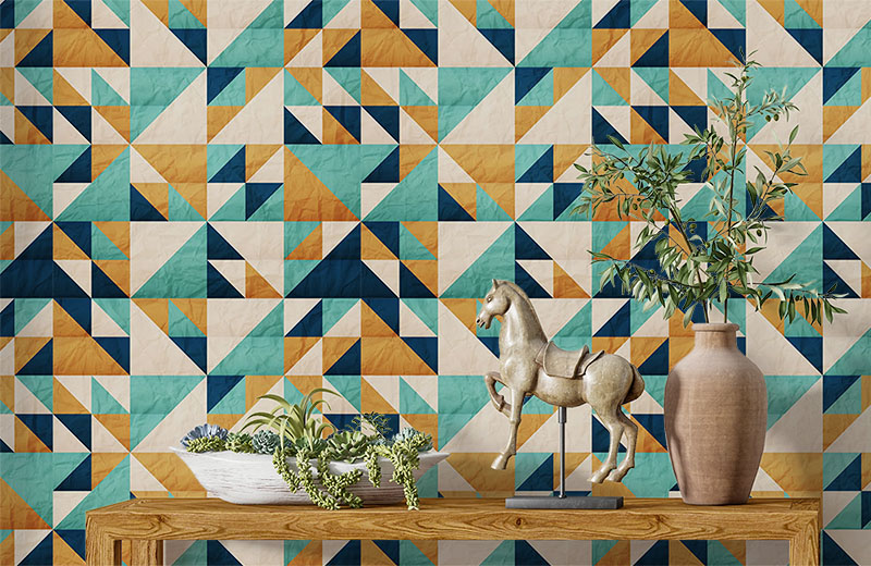 mosaic-of-abstract-triangles-wallpaper-with-side-table