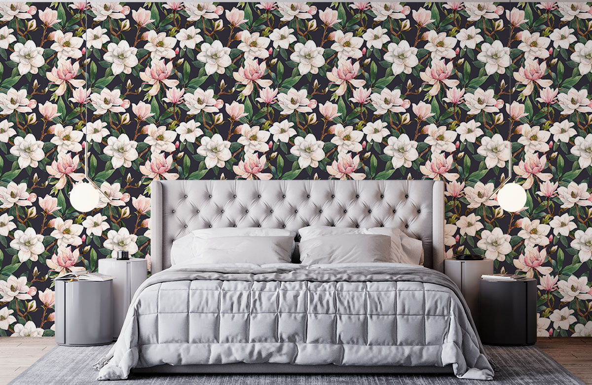 pink-white-magnolia-flowers-in-dark-wallpapers-in-front-of-bed
