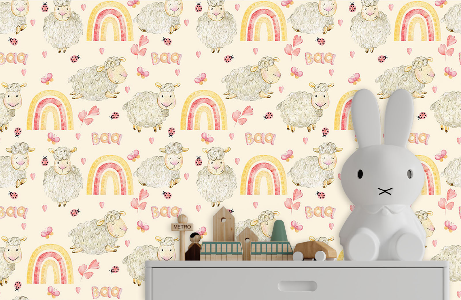 cute-rainbow-and-baa-baa-sheep-wallpaper-with-side-table