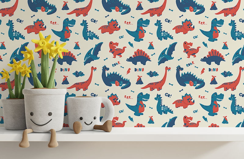 cute-dinosaurs-playing-kids-wallpaper-with-side-table