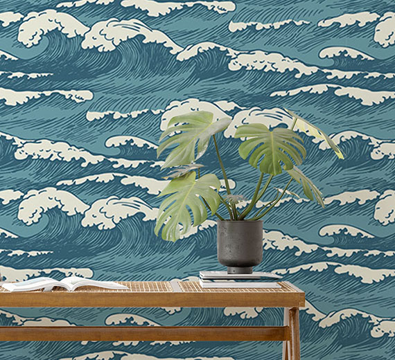 teal-waves-design-Seamless design repeat pattern wallpaper-thumb