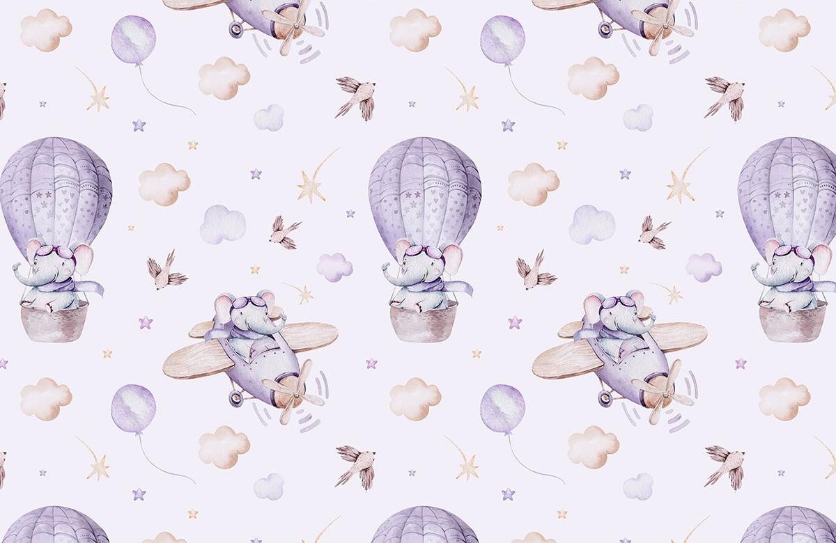 purple-elephant-design-Singular design large mural-roll