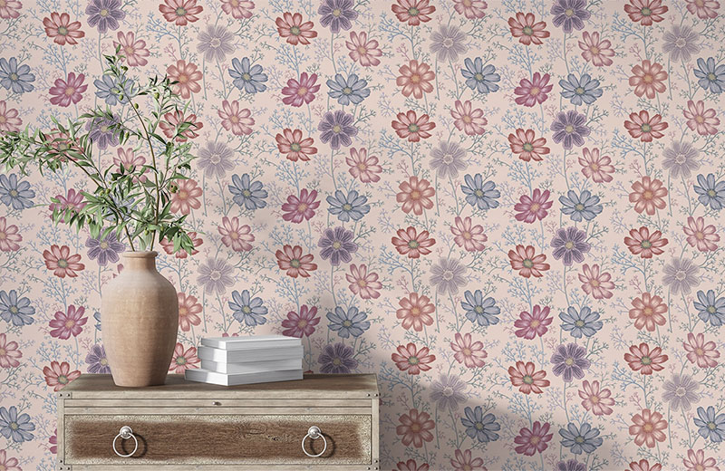 daisy-on-a-plant-wallpaper-with-side-table