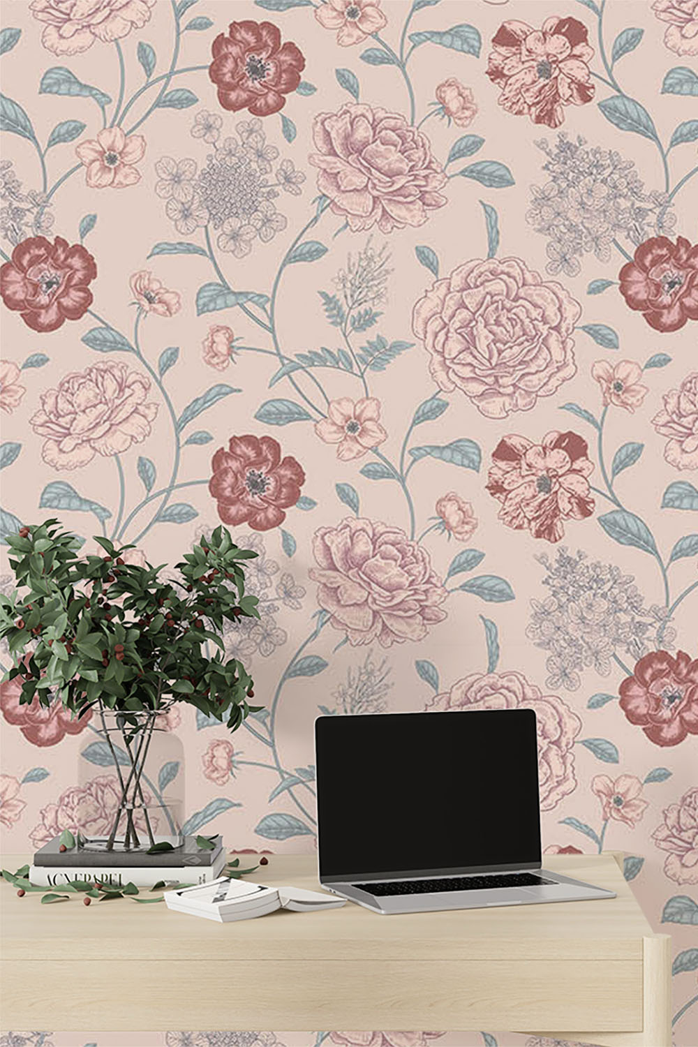 large-and-small-flowers-with-leaves-wallpaper-sample