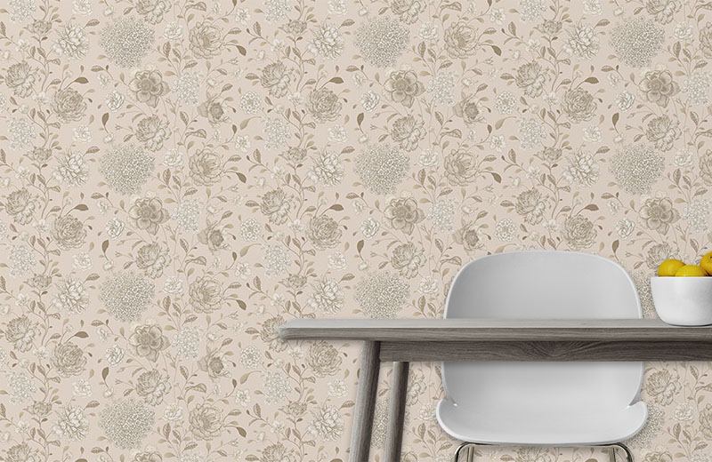 bunch-of-flowers-and-leaves-wallpaper-with-side-table