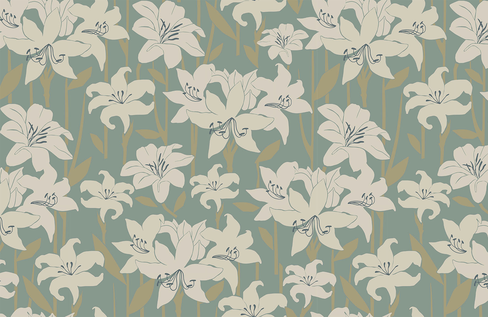 beige-lilly-on-green-background-wallpaper-design