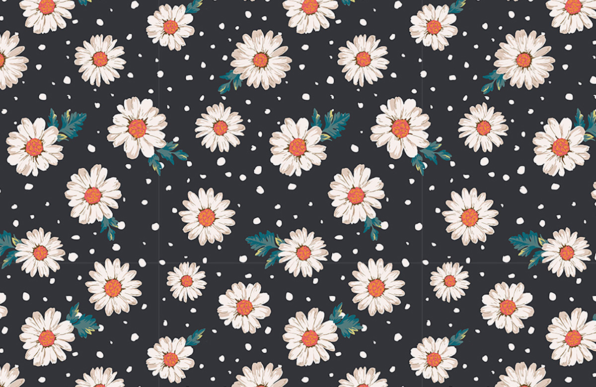 black-daisy-design-Singular design large mural-roll